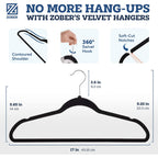Zober Black Velvet Hangers 50 Pack - Clothes Hangers, Coat Hanger For Pants & Dress Clothes - Non Slip W/ 360 Degree Swivel, Holds Up To 10 Lbs - Strong Felt Hanger For Clothing
