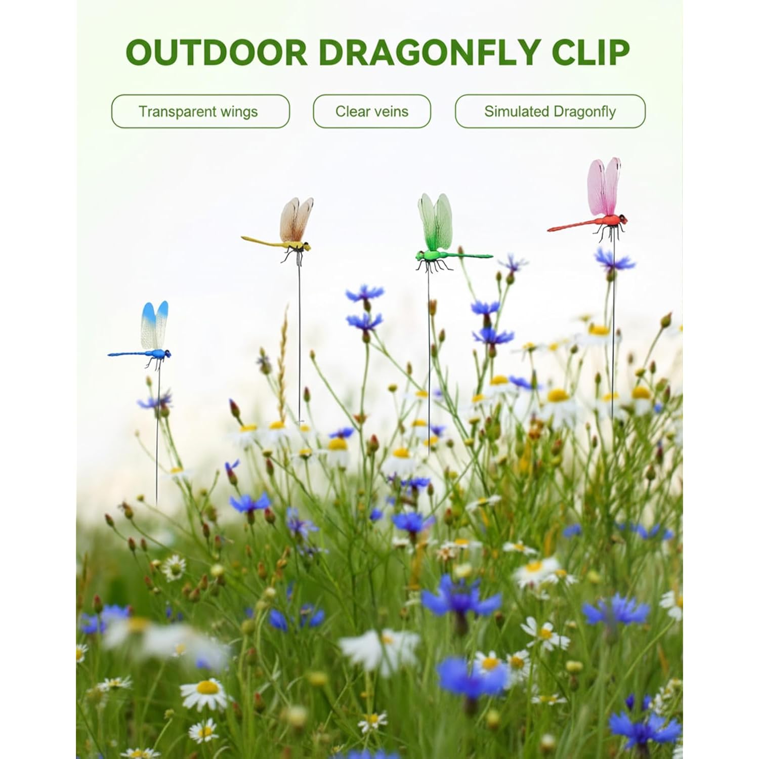 20Pcs Dragonfly Dragon Fly Clips For Bugs Repellent Decor 3D Garden Outdoor Flying Butterflies Decorations Fake To Keep Away Metal Bamboo Stakes Decorative Yard Ornaments Hat Golf Moving (20Pcs)