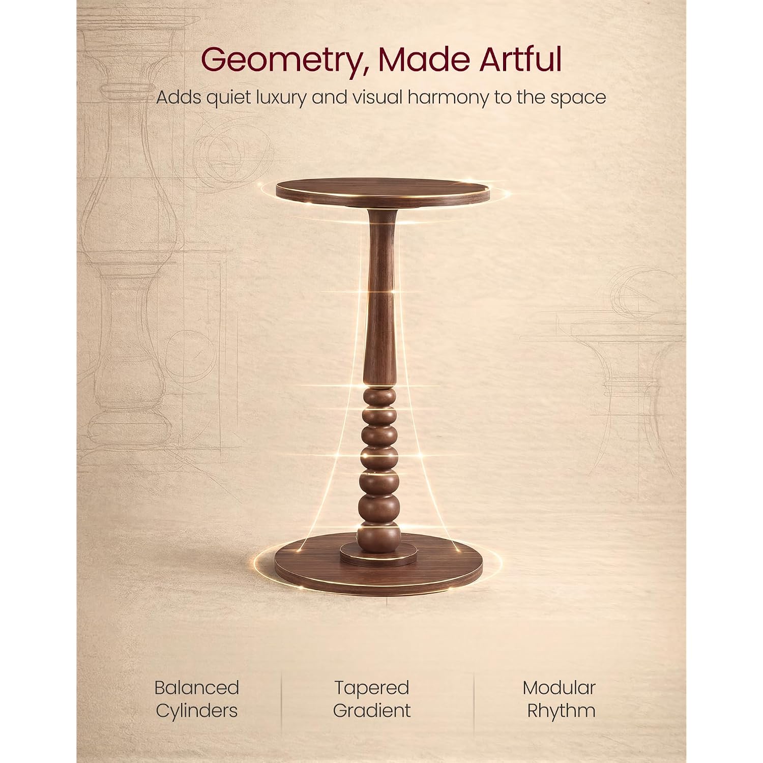 Vasagle Round Side Table, Small Drink End Table, Solid Wood Leg | Accent Nightstand, Mid-Century Modern, For Living Room Bedroom, Chestnut Walnut, Mariel Collection, Ulet293Kx01S