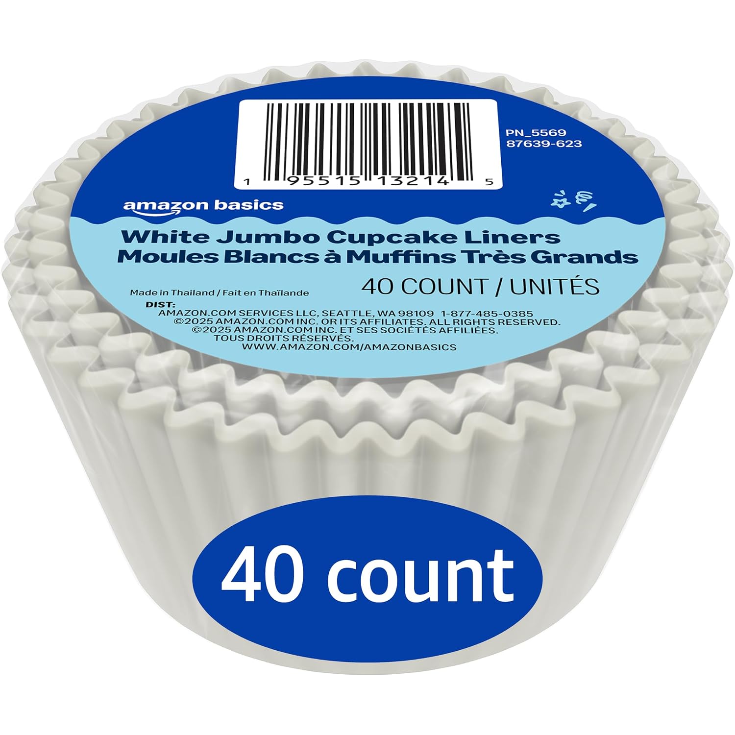 Amazon Basics White Jumbo Cupcake Liners, 40 Count, Pack Of 1