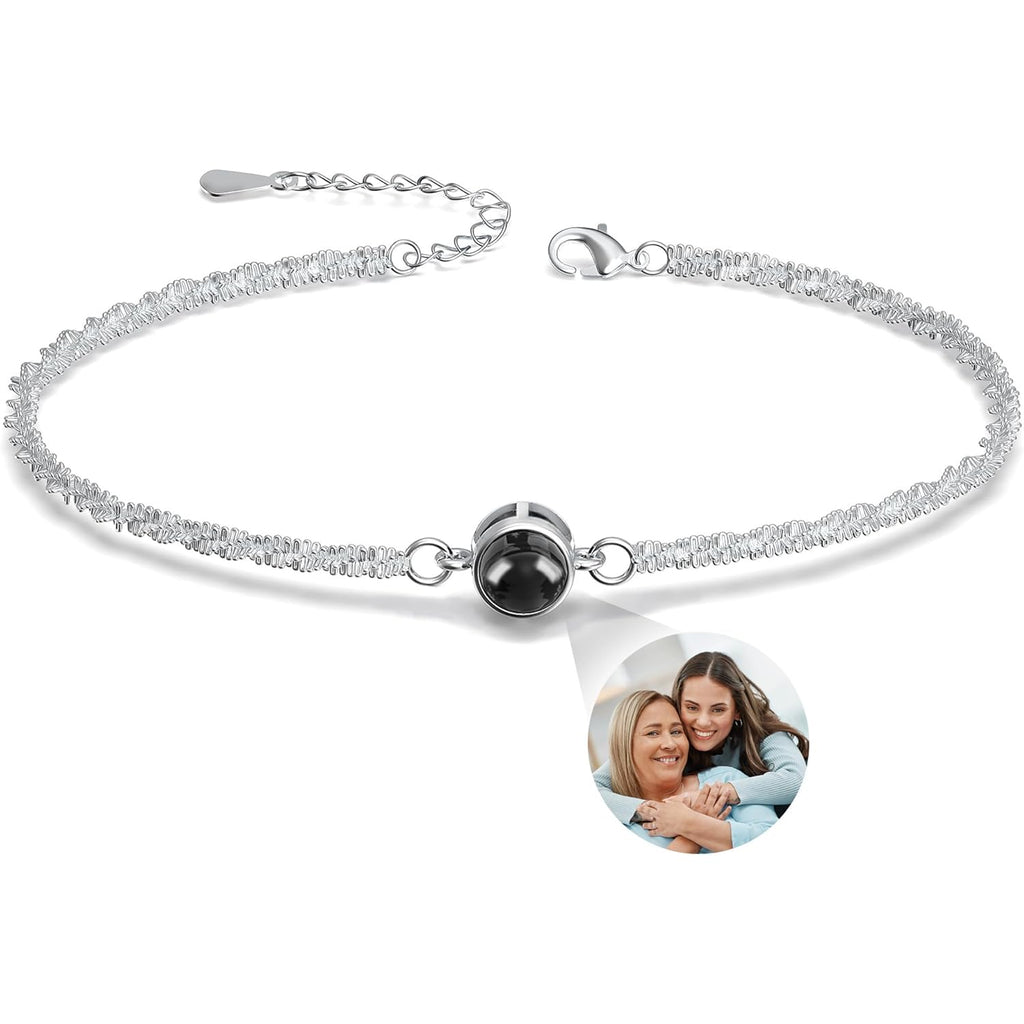 Easycosy Personalized Bracelets with Picture Inside, Mothers Day Love Gifts for Mom Wife, Custom Photo Projection Bracelets Customized Birthday Anniversary Memorial Jewelry Gifts for Women Girlfriend Her