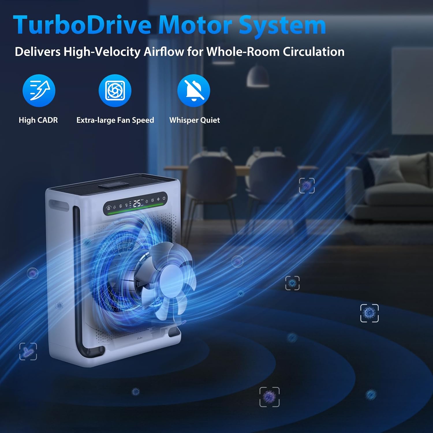 Freaire Air Purifiers For Home Large Room Up To 2600 Ft², Hepa Air Purifier With Washable Filter & Real-Time Pm2.5 Display, Turbo Mode & 20 Db Sleep Mode, Air Cleaner For Pet Hair Odors Smoke, Hap605