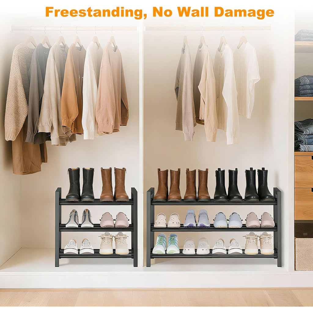 3-Tier Expandable Shoe Rack – Adjustable Heavy-Duty Metal Shoe Organizer Shelf For Closet, Entryway, Mudroom & Garage – Durable Freestanding Storage, Black
