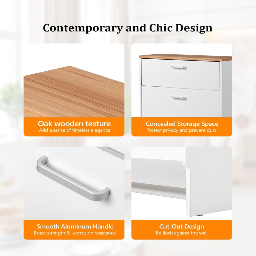 Vingli Shoe Cabinet Storage For Entryway Ultra Slim With 2 Flip &1Drop-Down Drawers, 24.8" W Narrow Shoe Cabinet For Front Door Entrance,Freestanding Modern White Wood Shoes Organizer For Hallway