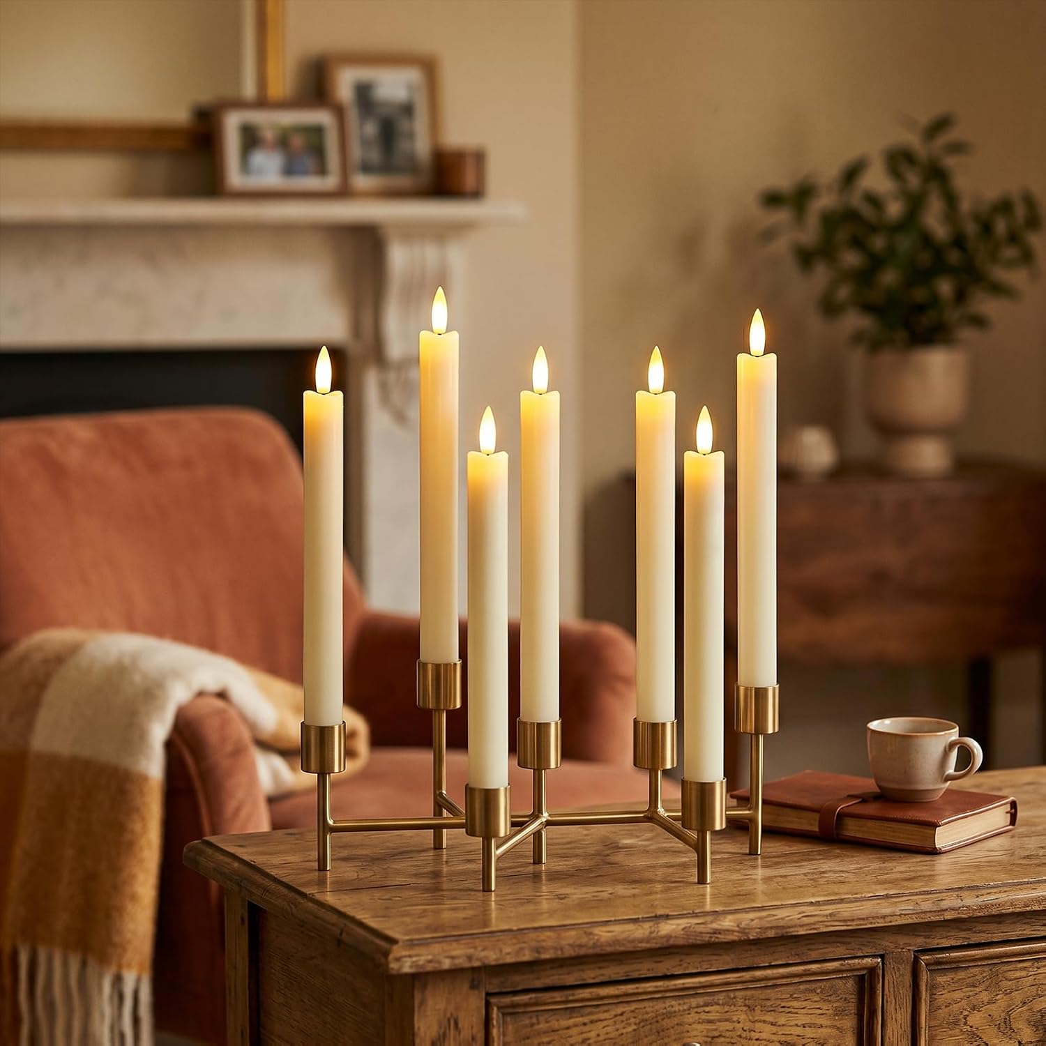 Genswin Flameless Ivory Taper Candles Flickering With 10-Key Remote, Battery Operated Led Warm 3D Wick Light Window Candles Real Wax Pack Of 6, Christmas Home Wedding Decor(0.78 X 9.64 Inch)