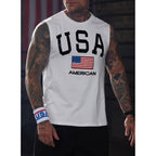 Mainfini Men American Flag Tank Top Muscle Graphic Gym Workout Usa Sleeveless Tee Shirts (S-3Xl)