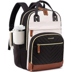 Lovevook Laptop Backpack Women With Giant Tumbler Holder,15.6 Inch Waterproof Work Travel Backpack Computer Laptop Bag,Cute College Nurse Teacher Backpack Purse,Gifts For Women & Men,Beige-Black-Brown