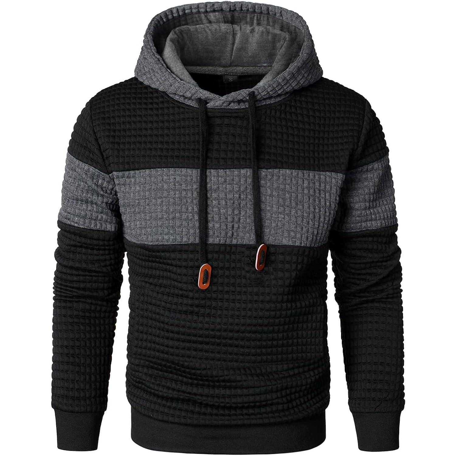 Qichic Men’S Sweatshirts Long Sleeve Pullover Patchwork Plaid Jacquard Hoodie Casual Drawstring Hoody Top