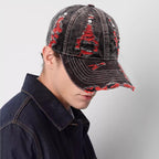 Distressed Washed Denim Baseball Cap Vintage Ripped Strapback Sun Hat For Men Women