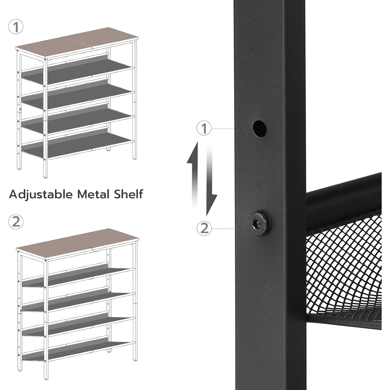 Hoobro Shoe Rack For Entryway, 5-Tier Shoe Organizer With Adjustable Mesh Shelves, 16-20 Pairs Of Shoes, Spacious Floor Mount, Metal, Industrial, Shoe Shelf For Closet, Rustic Brown Bf12Xj01