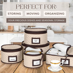 China Storage Containers 5-Piece Set Moving Boxes For Dinnerware, Glasses, Plates, Mugs And Saucers Sturdy Quilted Microfiber Dish Organizer With Dividers For Seasonal Storage - Holds Set Of 12