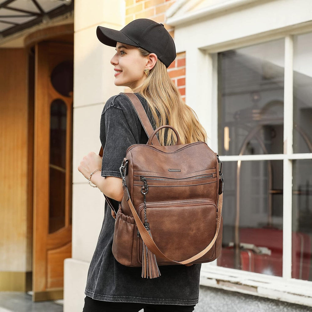Cluci Backpack Purse For Women Travel Backpack Large Leather Fashion Designer Lady Shoulder Bag With Tassel Brown