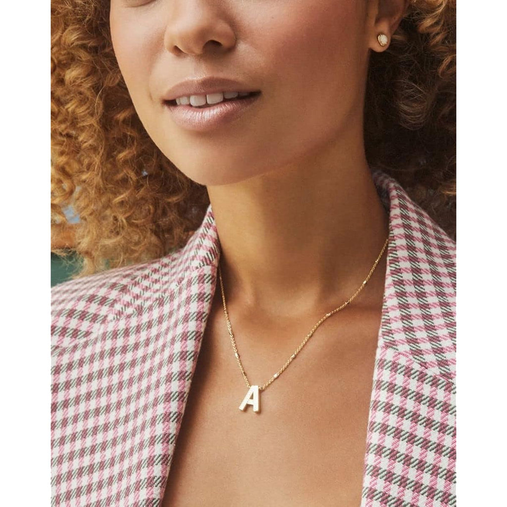 Kendra Scott Letters A-Z Pendant Necklace for Women, Fashion Jewelry, 14k Gold-Plated Brass