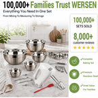 Wepsen 5-Speed Electric Hand Mixer, 4 Large Mixing Bowls Set, Handheld Mixers With Whisks Beater, Stainless Steel Metal Nesting Bowl Measuring Cups Spoons Kitchen Cake Blender For Baking Supplies