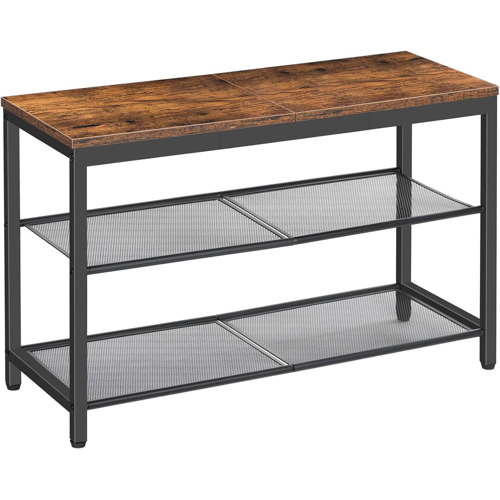 HOOBRO Shoe Bench, 3-Tier Shoe Rack, Industrial Shoe Organizer Storage Bench, 29.5 inches Entry Bench with Mesh Shelves, for Entryway, Living Room, Hallway, Easy Assembly, Rustic Brown BF75HX01