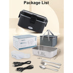 SOHIDA 1.8L+0.5L Heated Lunch Box for Men, 80W Electric Lunch Box with Long-handled Utensils for Adults, 12V/24V/110V Lonchera Eléctrica Portátil, Portable Food Warmer for Car/Truck/Office (Black)
