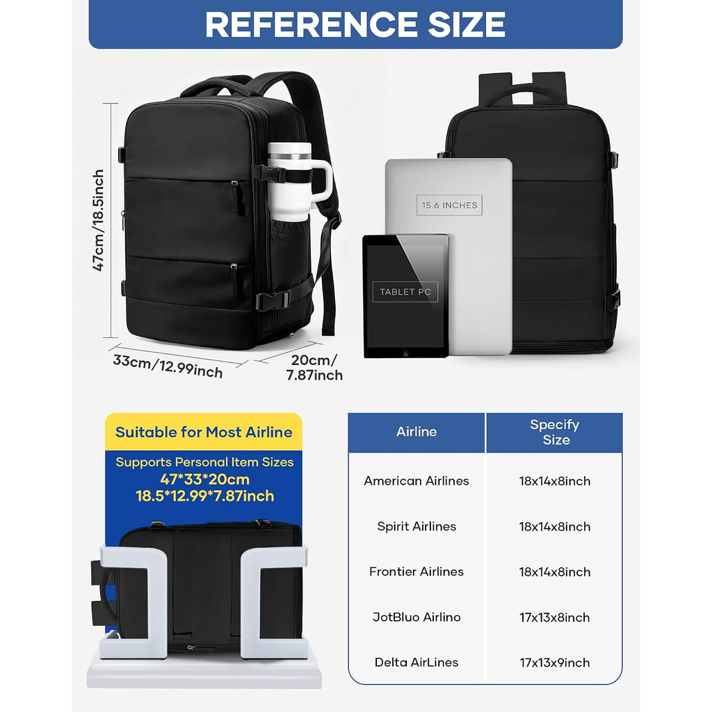 Vacuum Backpack Travel With Pump,Large Travel Backpack With Vacuum System,Mochila Compresion Al Vacio,Flight Approved 18X14X8,Waterproof Carry On Personal Item Laptop Backpacks,Black