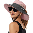Womens Sun Hat - Sun Hats for Women with Ponytail Hole, Foldable Wide Brim Cooling Mesh Beach Fishing Hat for Outdoor