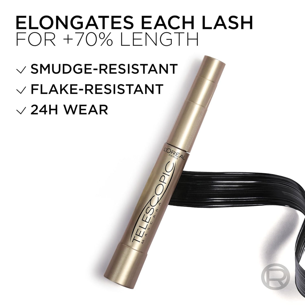 L’Oreal Paris Makeup Original Telescopic Mascara, Separating Mascara Volume and Length Formula, Washable, Black Brown, 0.27 Fl Oz., 1 Count