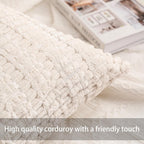 Aegero Pack of 2 Corduroy Decorative Throw Pillow Covers 18x18 Inch Soft Striped Pillow Covers Modern Farmhouse Home Decor for Sofa Living Room Couch Bed(Cream White)