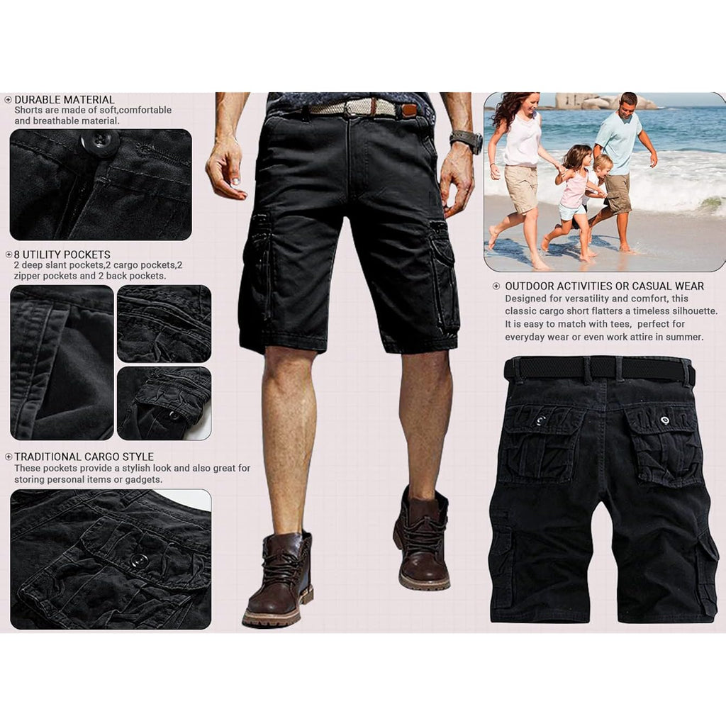 Akarmy Men'S Lightweight Multi Pocket Cotton Casual Cargo Shorts,Outdoor Twill Camo Shorts With Zipper Pockets(No Belt)