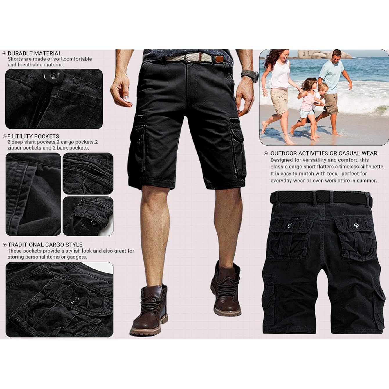 Akarmy Men'S Lightweight Multi Pocket Cotton Casual Cargo Shorts,Outdoor Twill Camo Shorts With Zipper Pockets(No Belt)