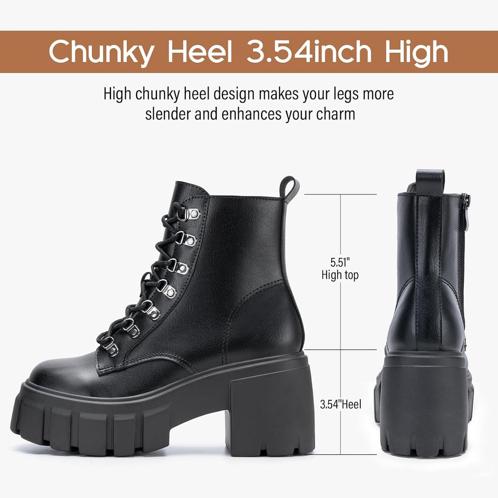 Fitory Women’S Combat Boots Lightweight Lace Up Side Zipper Ankle Botas High Heel Chunky Platform Lug Sole Booties 2026 Size 6-11