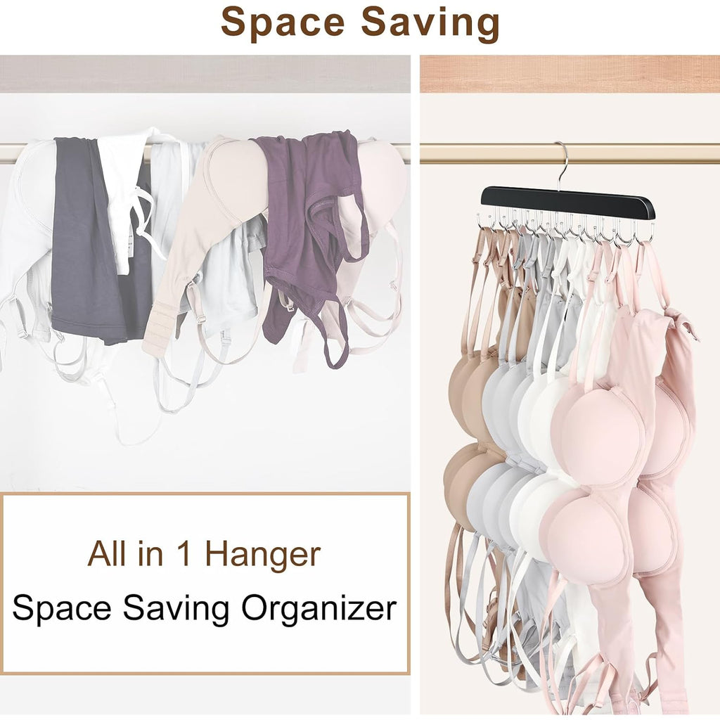 Tank Top Hanger With 40 Hooks For Closet Organizer, Premium Wood Bra Hanger | 2 Pack Foldable Space Saving Hangers Closet Organizers And Storage, Closet Accessories Multi Hook Hanger For Dorm & Apartment
