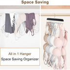 Tank Top Hanger With 40 Hooks For Closet Organizer, Premium Wood Bra Hanger | 2 Pack Foldable Space Saving Hangers Closet Organizers And Storage, Closet Accessories Multi Hook Hanger For Dorm & Apartment