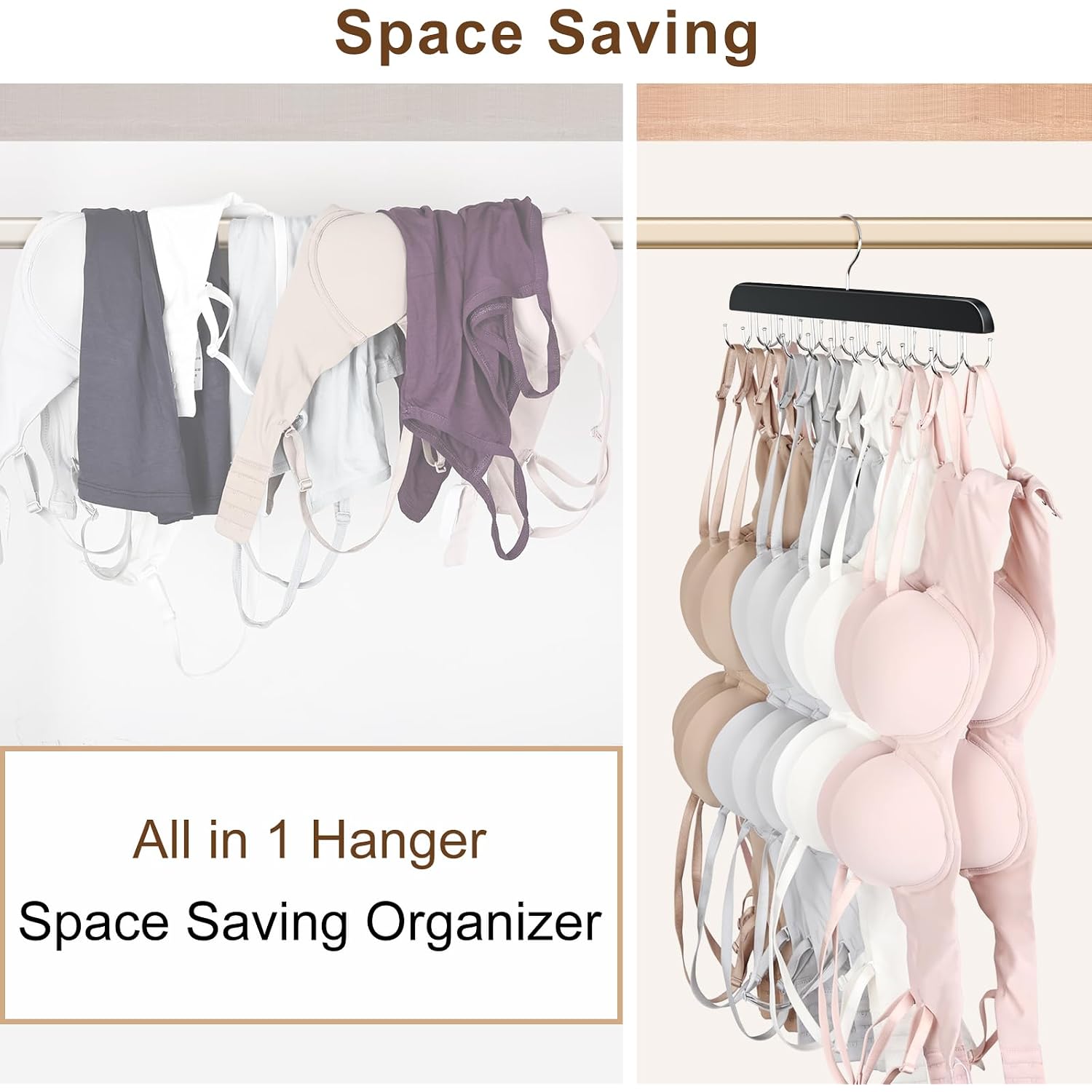 Tank Top Hanger With 40 Hooks For Closet Organizer, Premium Wood Bra Hanger | 2 Pack Foldable Space Saving Hangers Closet Organizers And Storage, Closet Accessories Multi Hook Hanger For Dorm & Apartment