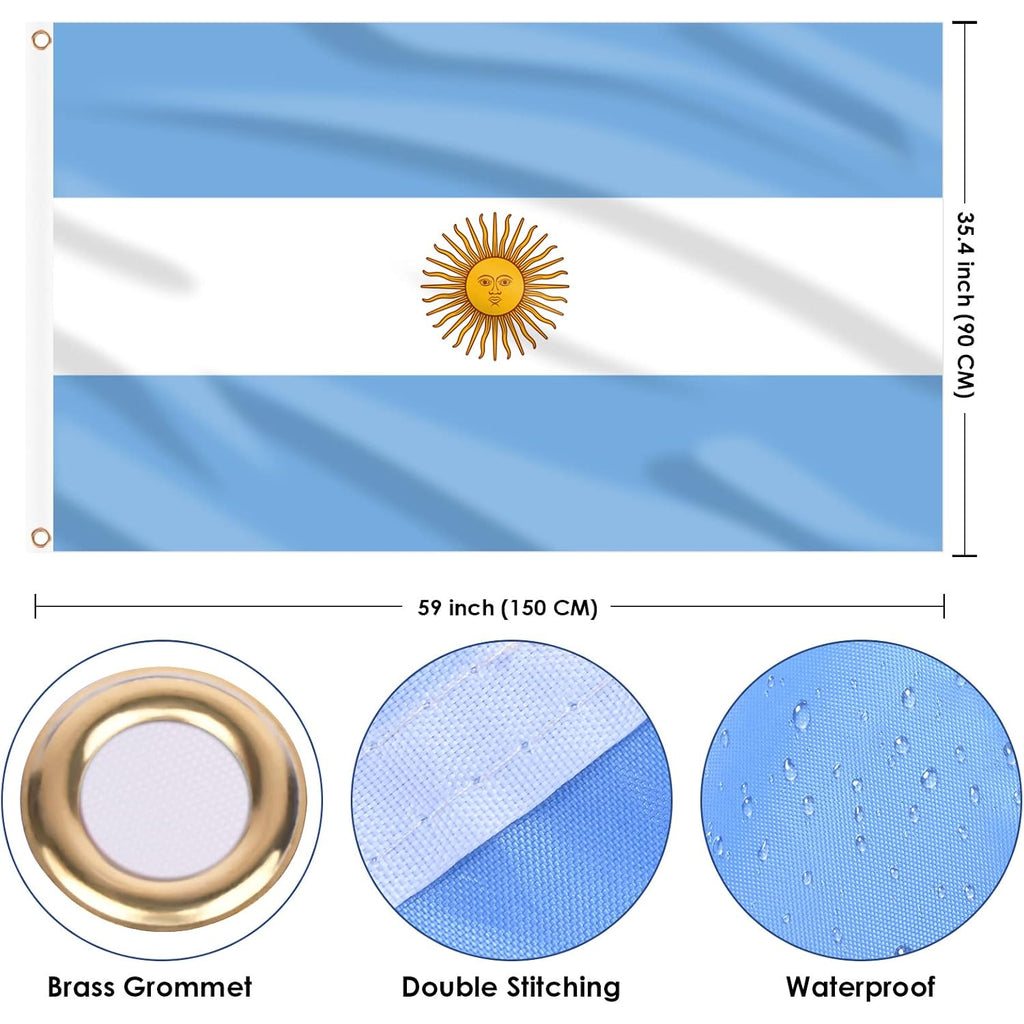Ahfulife Argentine Flag 3X5 Ft, Large Argentina National Flags For Outside - Double Side With Brass Eyelets For Argentine Party Decorations, Soccer Party Bar Garden Decoration Indoor Outdoor