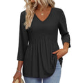 Ofeefan 3/4 Length Sleeve Womens Tops 2025 Blouses For Women Dressy Casual Fashion Clothing V Neck Babydoll Tops Fall Outfits