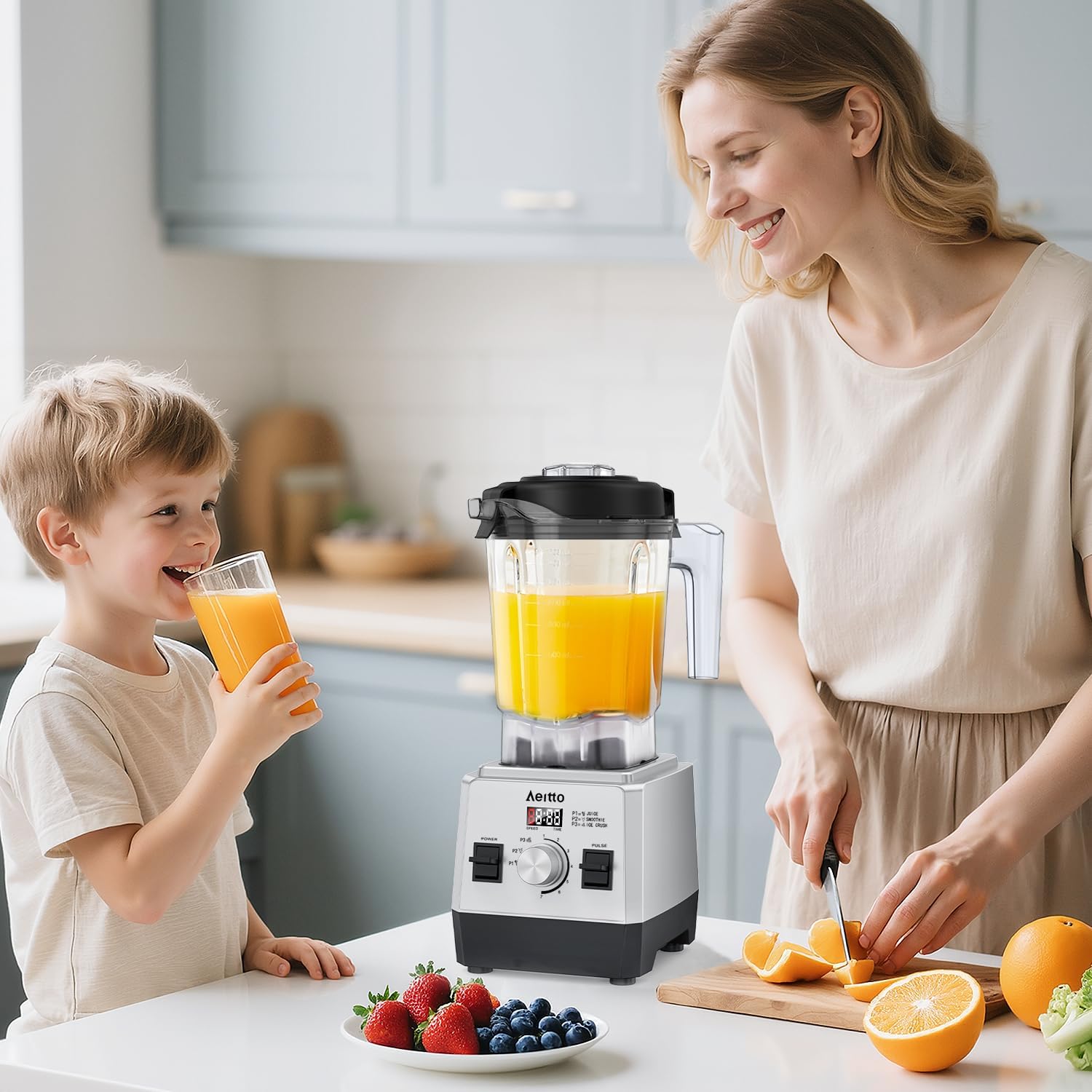 Aeitto Blenders For Kitchen With 68Oz. Jar, 1800W Max Power Smoothie Blender, 3 Preset Programs & 7 Speeds, Professional Countertop Blender For Smoothies, Ice Crush, Frozen Drinks, Silver