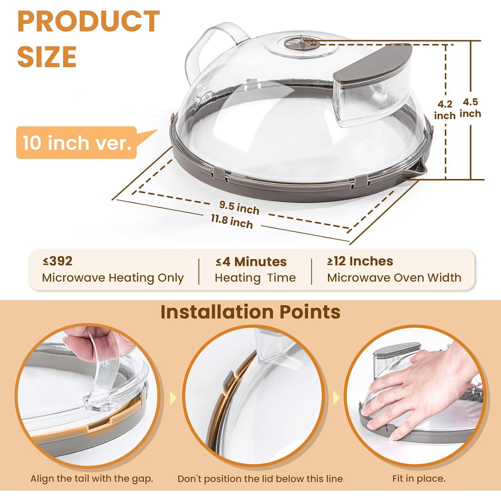Microwave Splatter Cover for Food, Upgraded Microwave Cover with Water Steamer, Integrated Handle, Plate Covers, Splatter Guard, Cookware Lid, House Essentials for Gift, 10 Inch