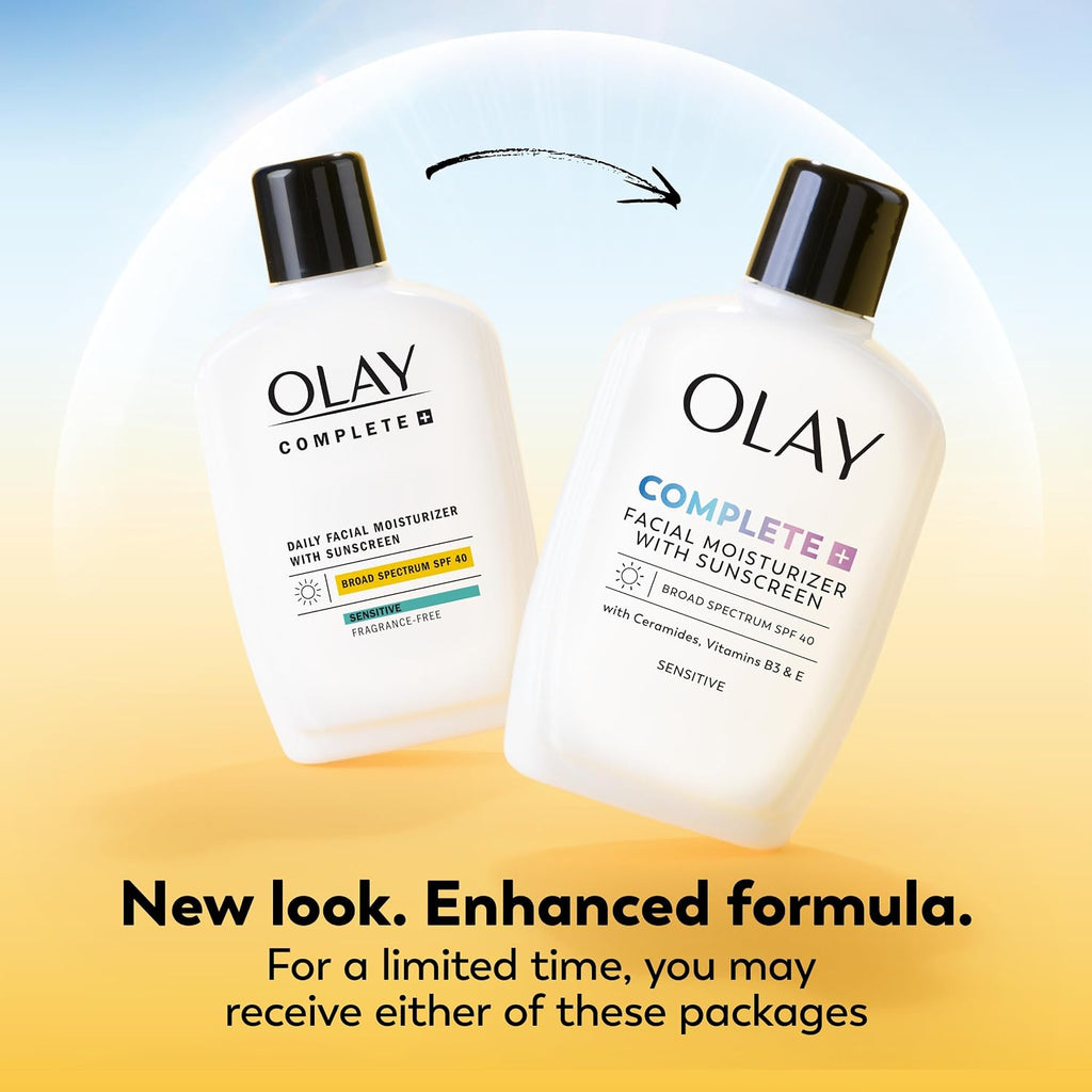 Olay Complete+ Face Moisturizer With Sunscreen Spf 40, For Sensitive Skin, Broad Spectrum Sun Protection, Fragrence-Free - No White Cast On All Tones, Nourishes Moisture Barrier - Ceramides, 6 Oz