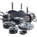 T-Fal Ultimate Hard Anodized Nonstick Pots and Pans Set 17 Piece, Nonstick Cookware Set with Fry Pan, Saucepans, Saute-Pan, Griddle, Dishwasher Safe, Onyx