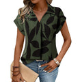 Gaharu Women's Summer Work Blouse V Neck Short Sleeve Lapel Shirt Top Tunic