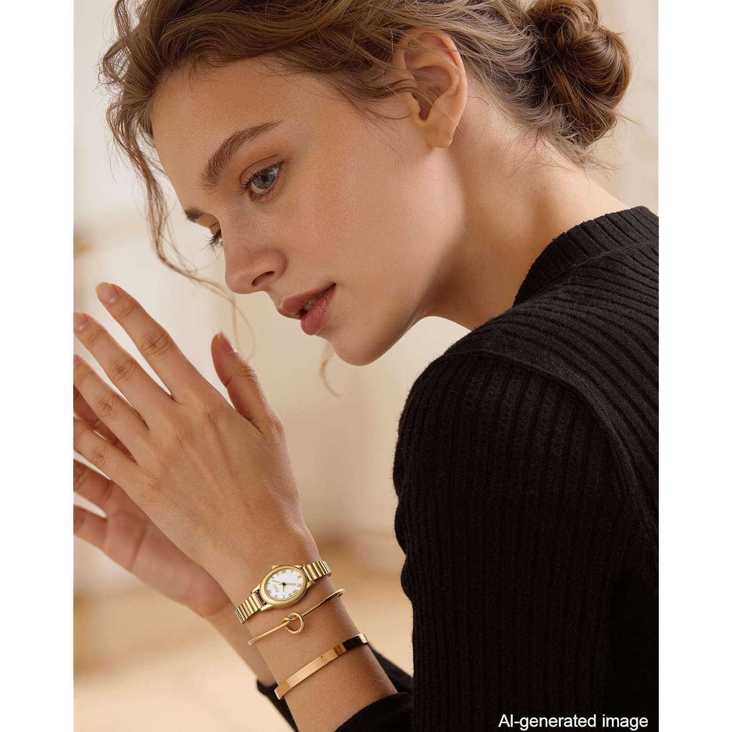 Civo Small Gold Watches For Women: Vintage Roman, Stretch Expansion Band | Dainty Oval Analog Ladies Watch Perfect For Wrists Under 5.9" - Ideal Gift For Mom Wife Daughter For Birthdays Anniversaries