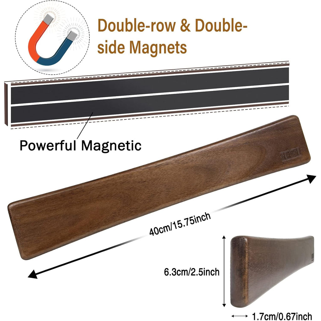 HOSHANHO Magnetic Knife Strips, Magnetic Knife Holder for Wall 16 Inch, Acacia Wood Knife Magnetic Strip Use as Knife Bar, Knife Holder for Kitchen Utensil Organizer