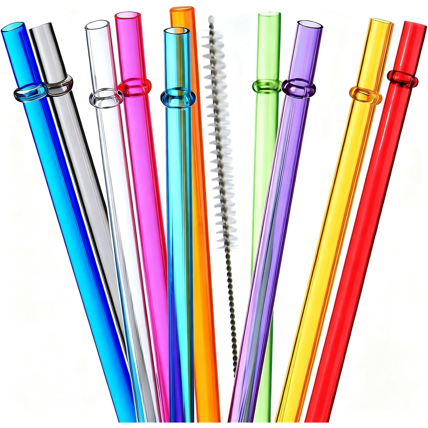 Alink 10.5 In Long Reusable Plastic Straws With Brush, Tritan Hard Plastic Tumbler Straws, 10 Rainbow Colored Replacement Straw For 16 Oz 20 Oz 30 Oz Stanley, Yeti, Starbucks Tumblers, Mason Jars