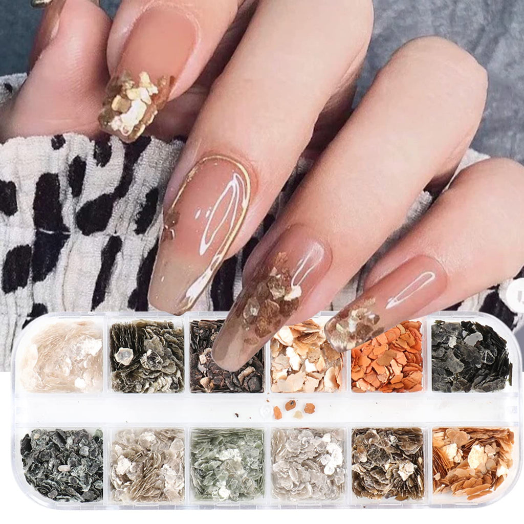 Mica Marble Nail Art Decorations, Holographic Japanese Style 3D Acrylic Nails Supplies Design, Mica Nail Art Glitter Slices UV Gel Marble Sequins Accessories for Women Girls Manicure Charms Decoration