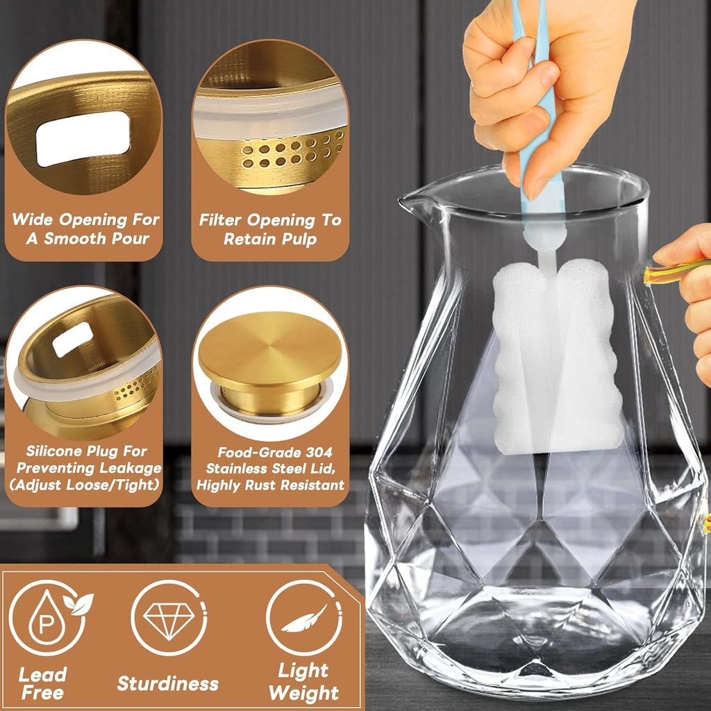Glass Pitcher, 2.2 Liter Water Pitcher With Lid,Iced Tea Pitcher for Fridge,Carafe With Lid, Glass Water Jug For Juice, Milk, Cold Or Hot Beverages, 2 Quart