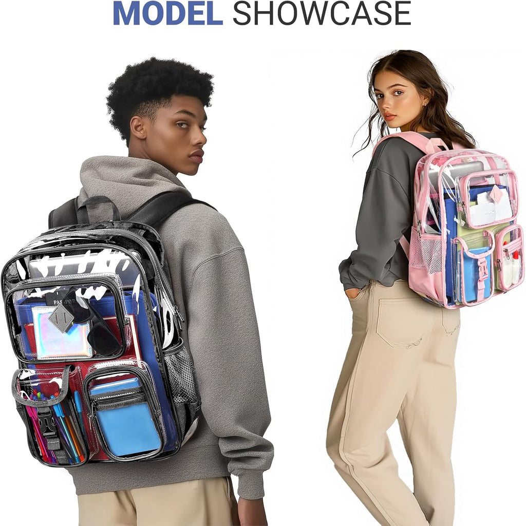 17 Inch Clear Backpack, Large Transparent Bookbag With Reinforced Straps For School College Work