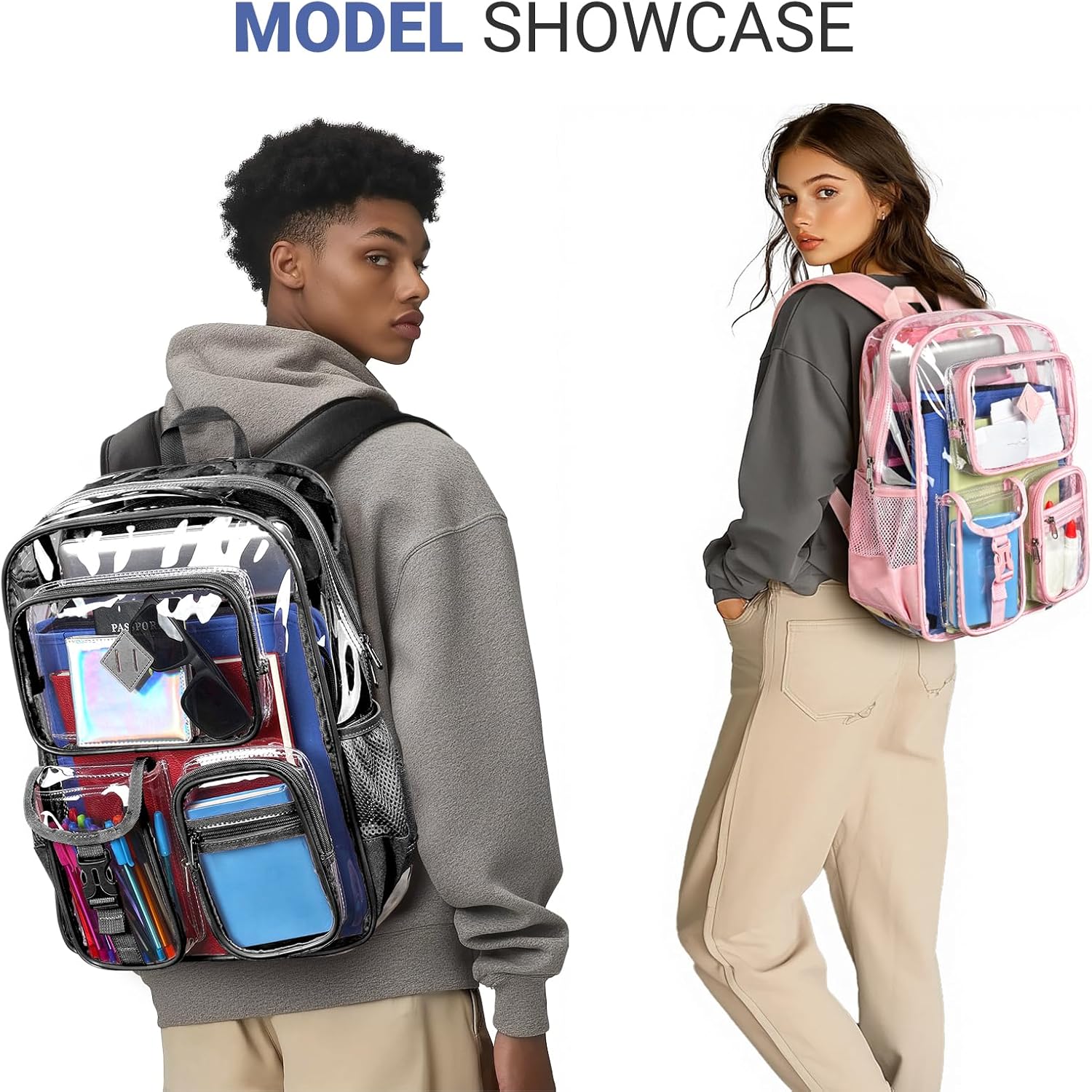 17 Inch Clear Backpack, Large Transparent Bookbag With Reinforced Straps For School College Work