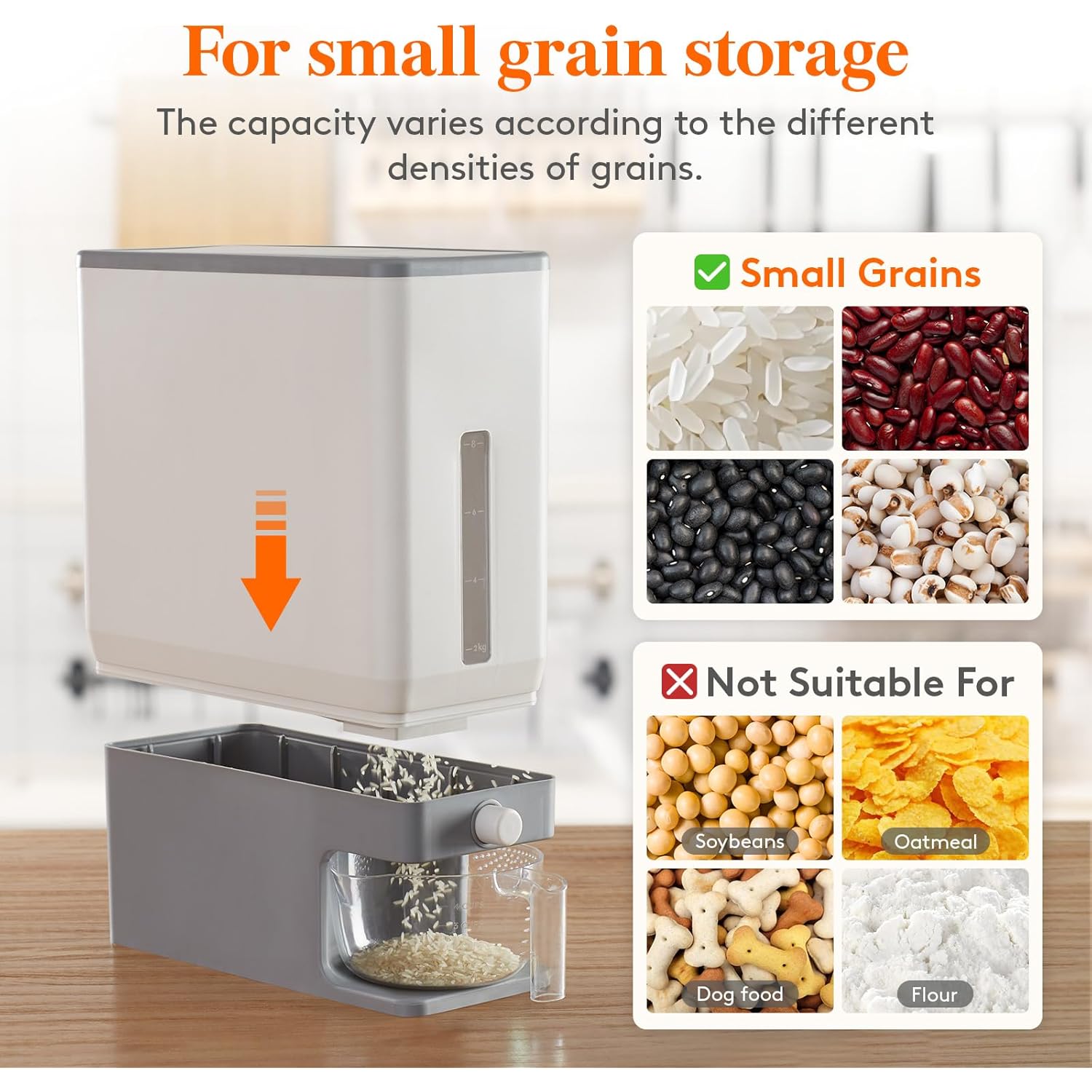 Lifewit Rice Dispenser 25 Lbs(11.3kg), Rice Storage Container Sealed Moisture Proof with Measuring Cup for Kitchen Pantry Household, BPA-Free, 1 Pack Grey