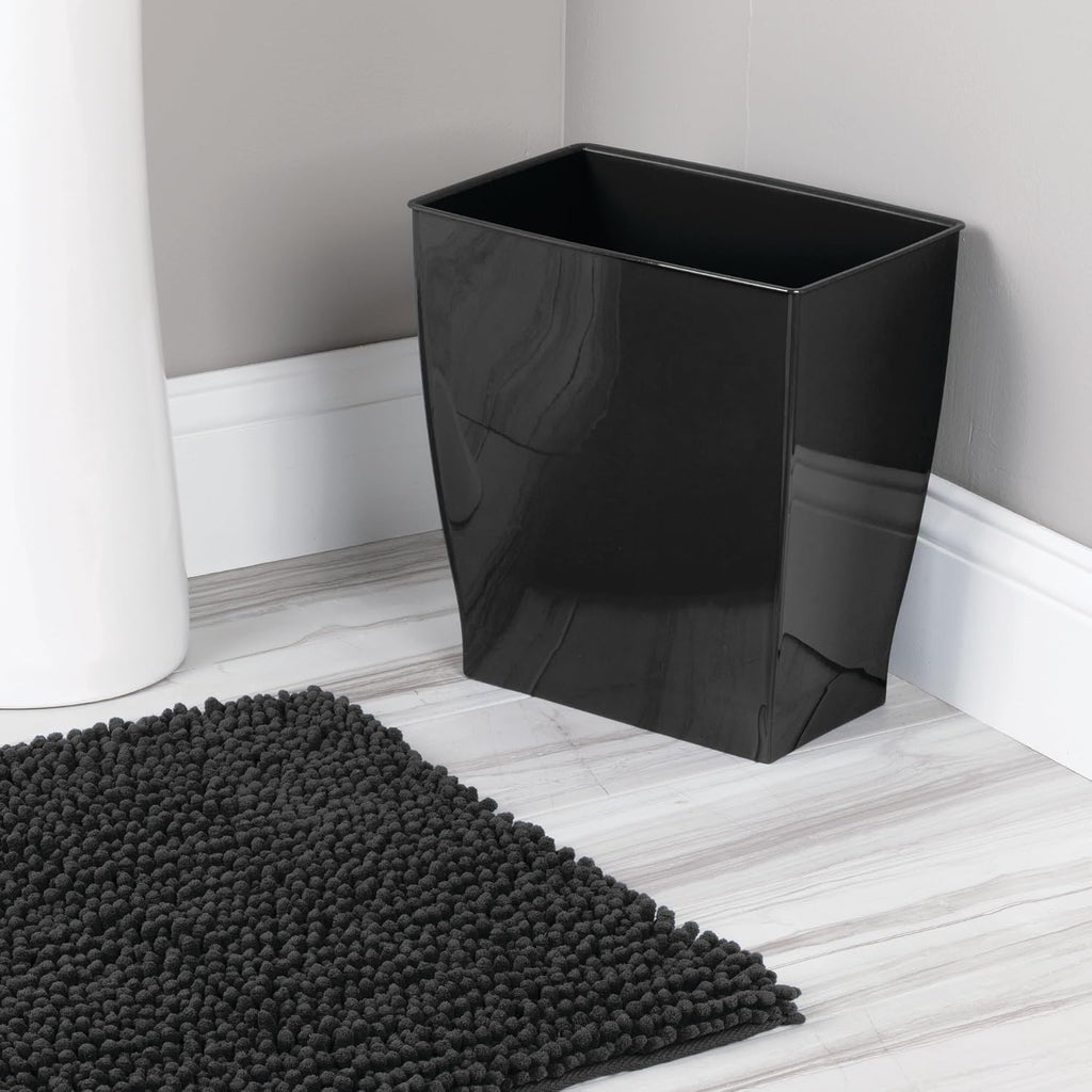 Idesign Small Plastic Bathroom Trash Can, Black | Slim Rectangle, For Bedroom, For Office, For Dorm