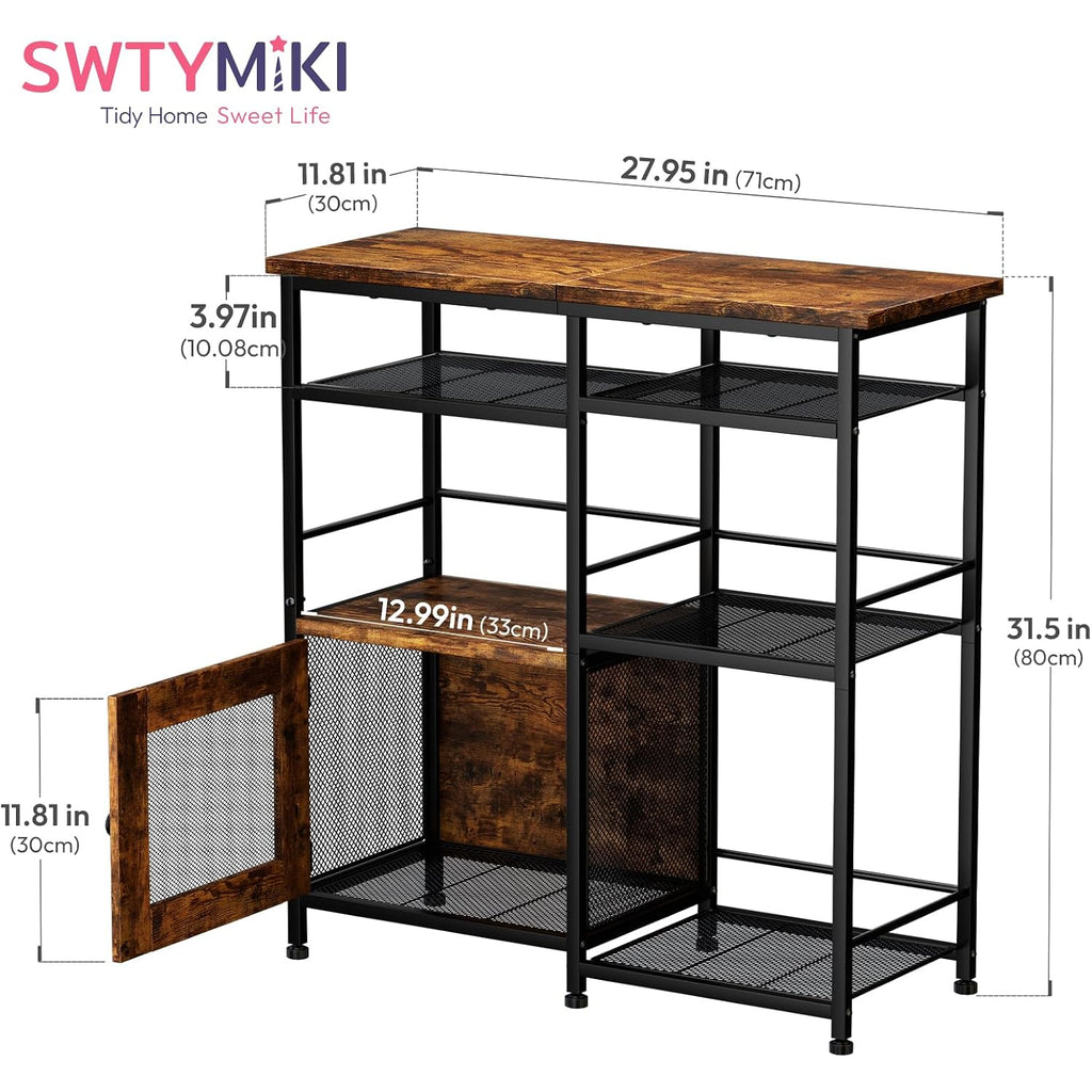 Coffee Bar Cabinet Station - Farmhouse Small Coffee Stand Station With Doors, Rustic Storage Organizer For Kitchen, Buffet Sideboard Cabinet Table For Home, Office, Corner, Bar, Espresso