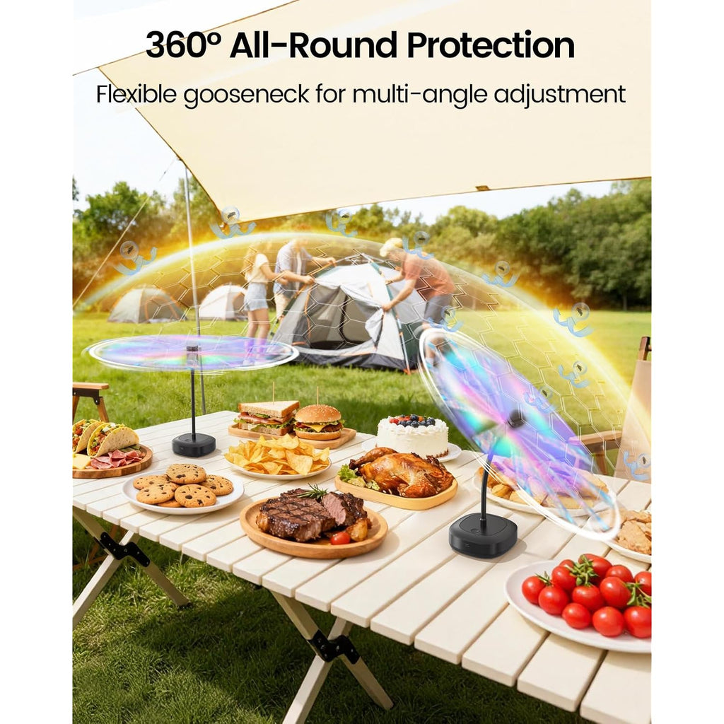Fly Fans For Tables, 2000Mah Rechargeable Food Fan, 20H Runtime | Flexible Neck For 360° Coverage, Quiet Table Fan With Soft Safety Blades, Ideal For Party, Picnic, Bbq, Indoor & Outdoor Use