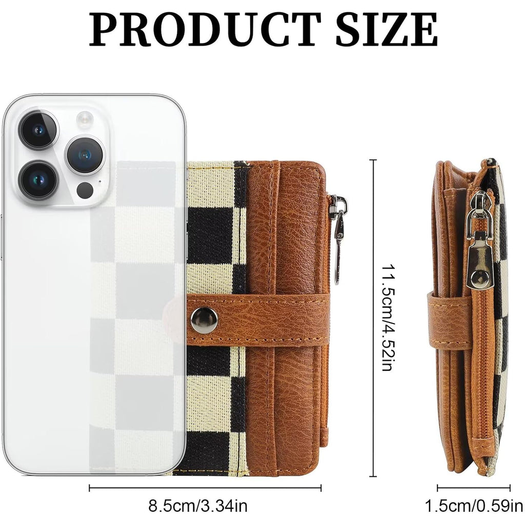Small Checkered Wallet For Women,Rfid Blocking Pu Leather Bifold Wallet,Cute Compact Credit Card Holder Purse With 8 Card Slots,Id Window And Coin Pocket(Brown)