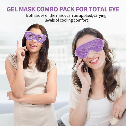 2Pcs Gel Eye Mask Reusable Cold Therapy Gel Bead Eye Mask For Puffiness/Dark Circles/Eye Bags/Dry Eyes/Headaches/Migraines/Stress Relief, Cooling Compress (Purple)
